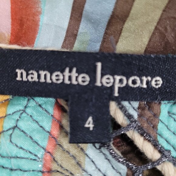 Nanette Lepore Multicolor 100% Silk Shell Accents Striped Lightweight Dress 4 - Picture 3 of 15